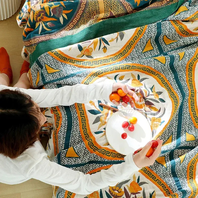 Floral Cotton Gauze Blanket