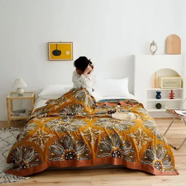 Floral Cotton Gauze Blanket