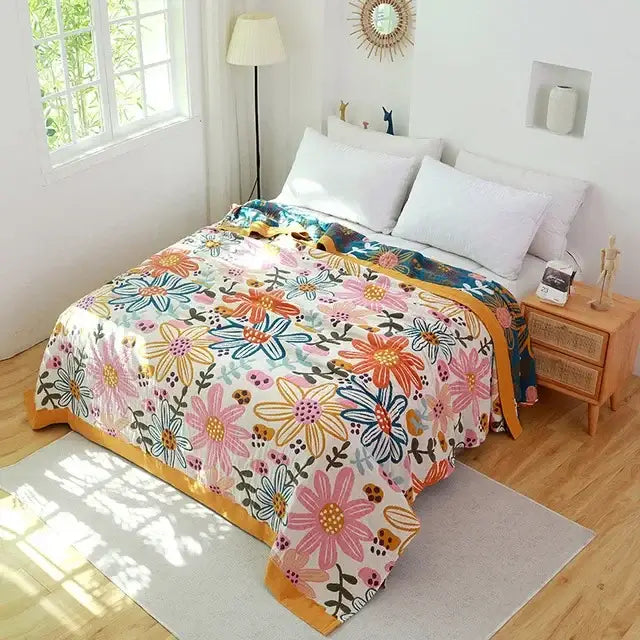 Floral Cotton Gauze Blanket
