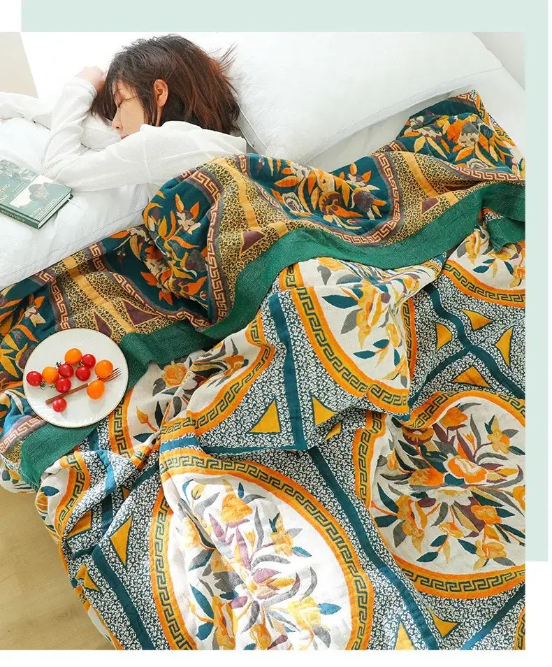 Floral Cotton Gauze Blanket