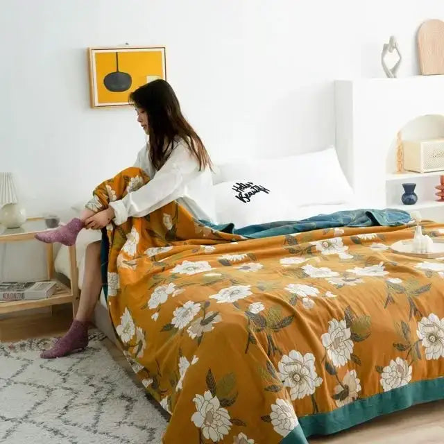 Floral Cotton Gauze Blanket