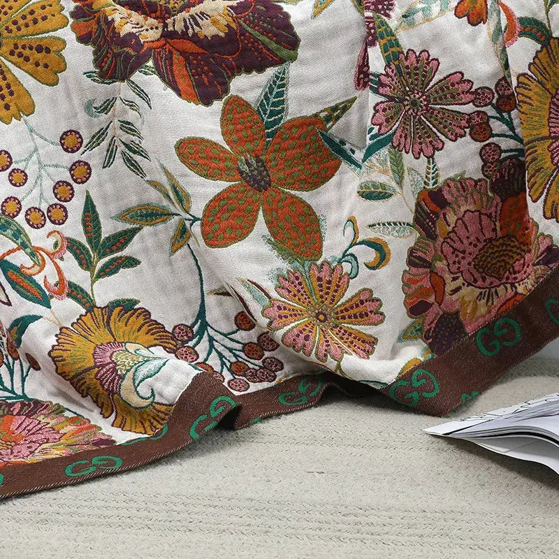 Cream Floral Cotton Bedspread