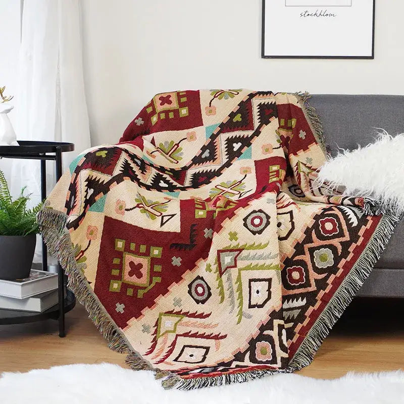 Cream Geometric Throw Blanket
