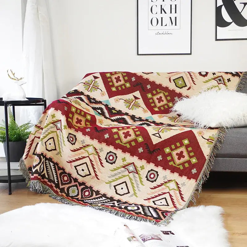 Cream Geometric Throw Blanket