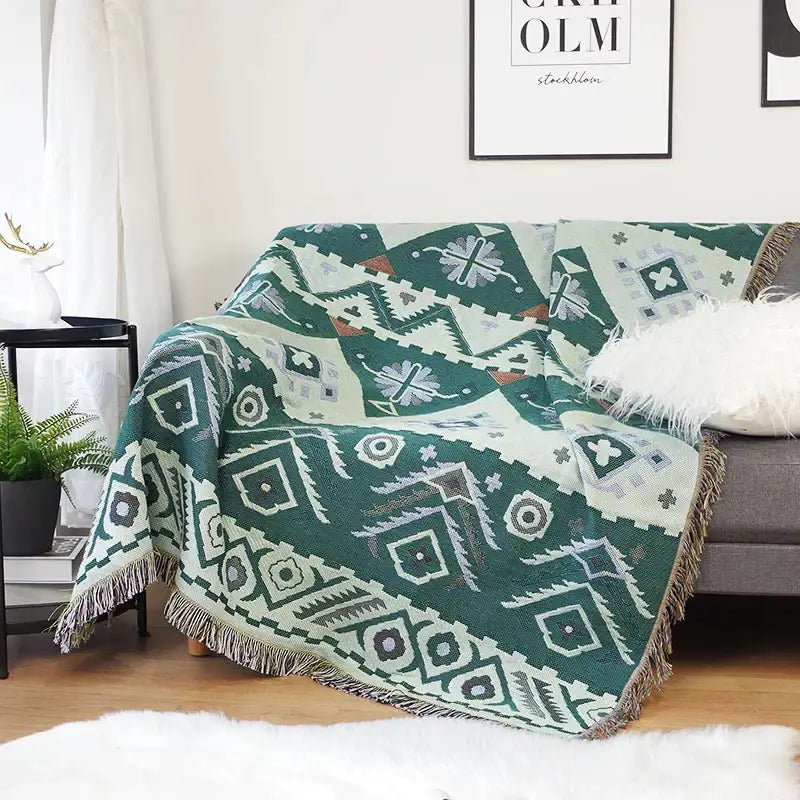 Cream Geometric Throw Blanket