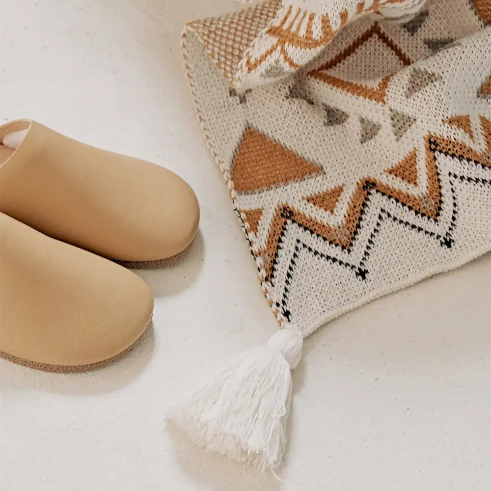 Cream Geometric Throw Blanket with Boho Tassels