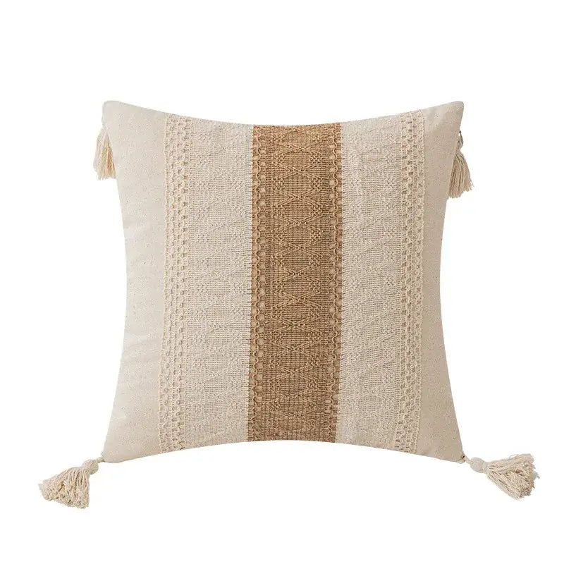 Cream Red Tassel Pillow