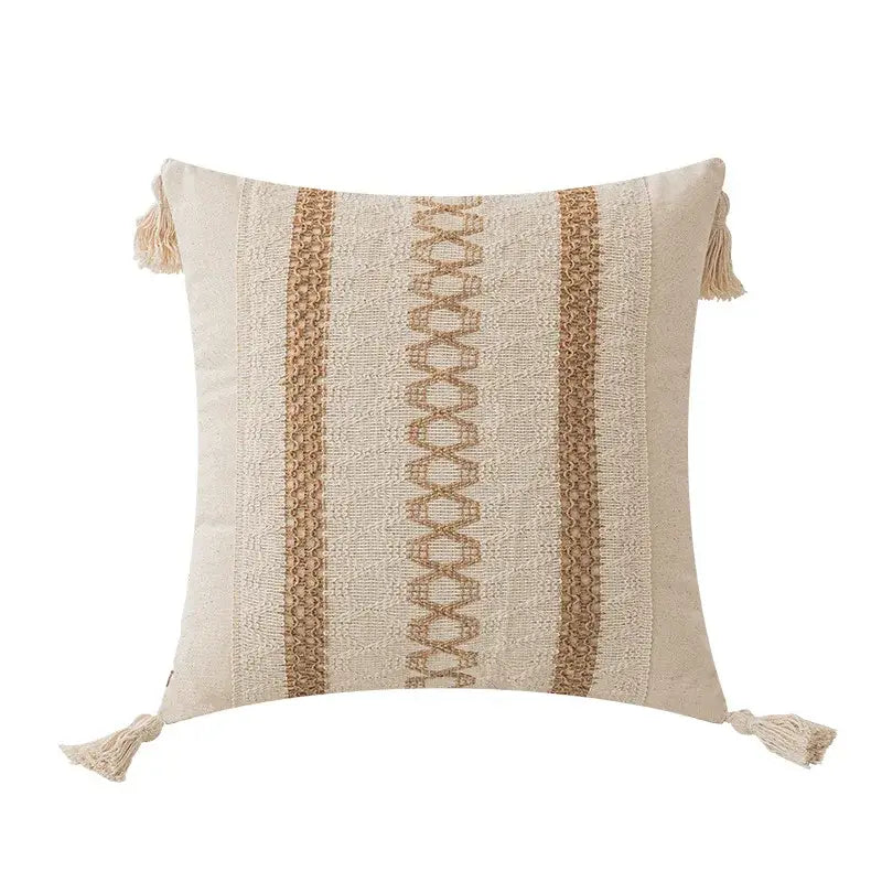 Cream Red Tassel Pillow