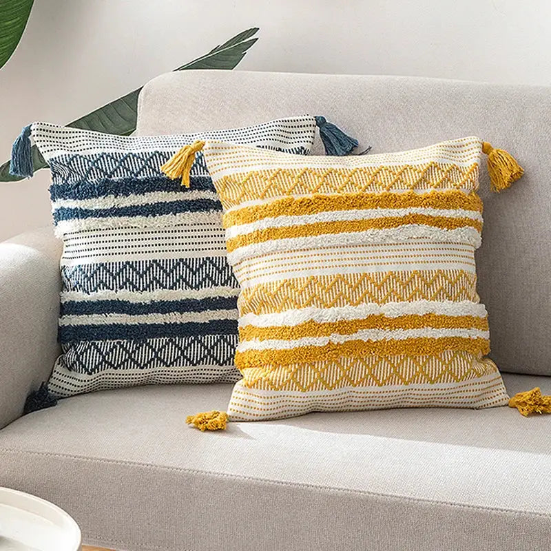 Navy Mustard Jacquard Pillow