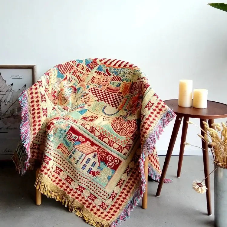 Red Cream Knit Throw Blanket
