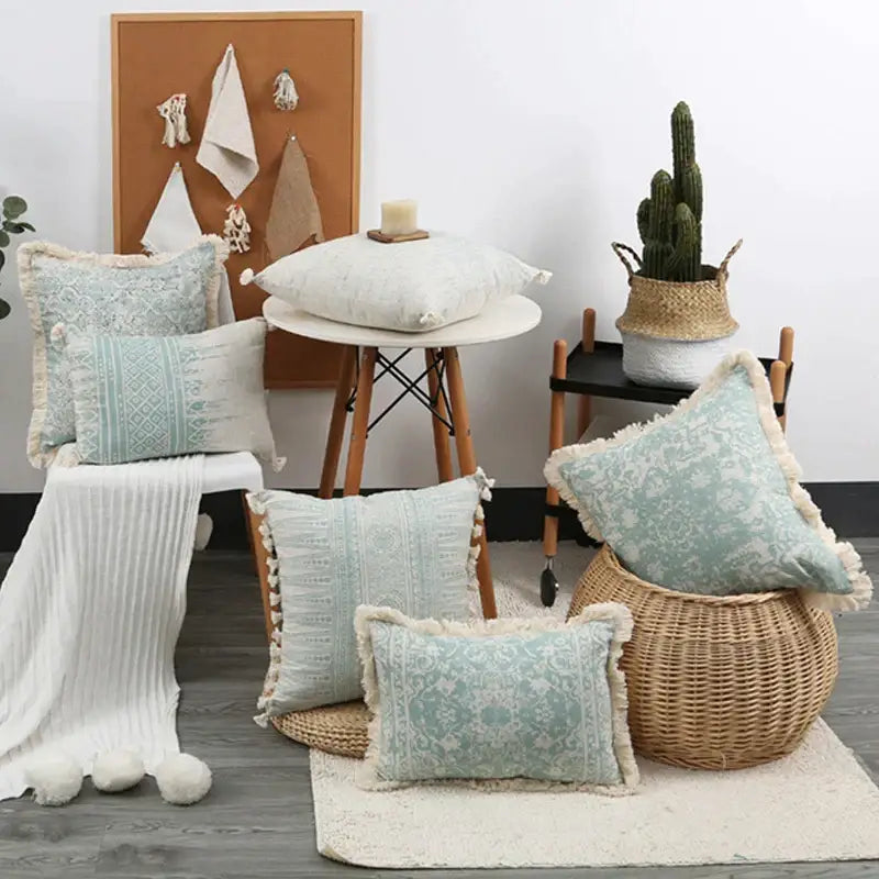 Light Blue Patterned Pillow