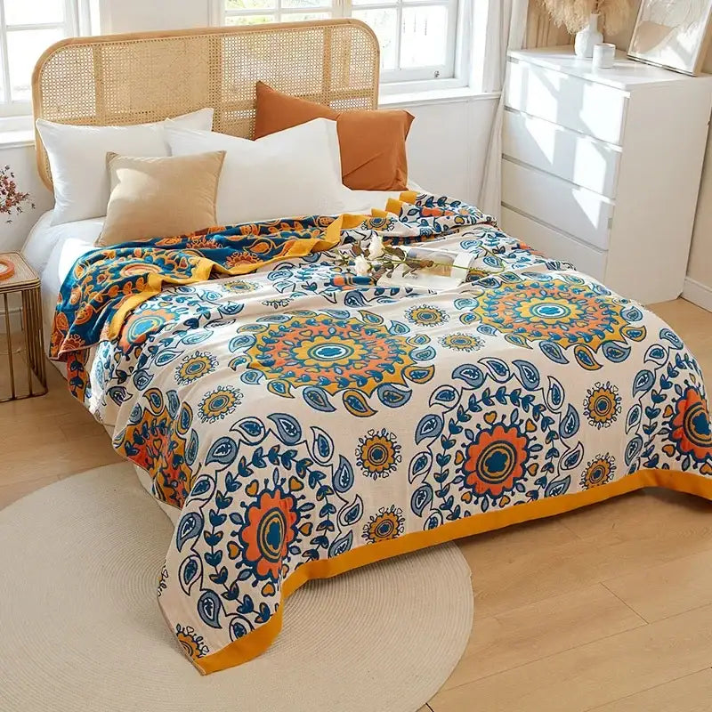 Teal Orange Mandala Blanket