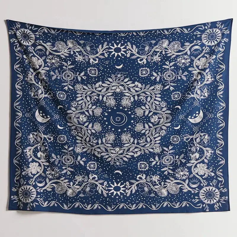 Navy Celestial Floral Tapestry