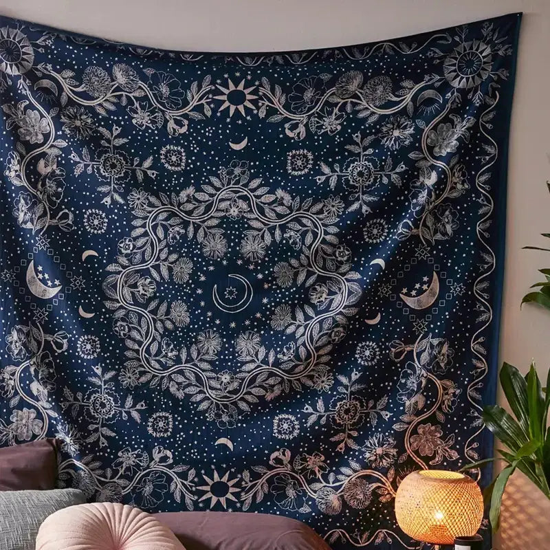 Navy Celestial Floral Tapestry