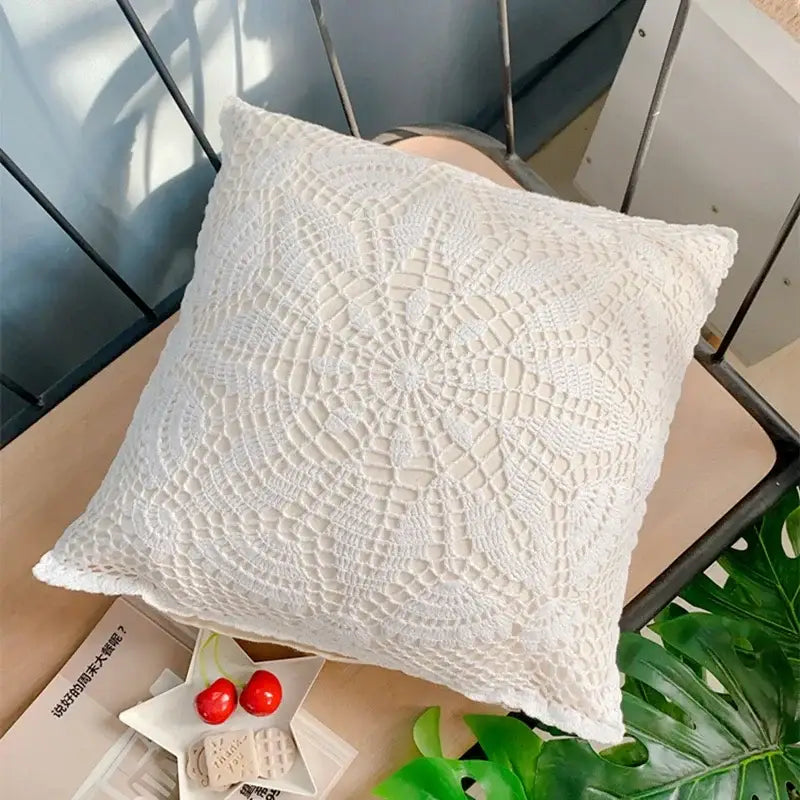 Off-White Crochet Cushion Cover