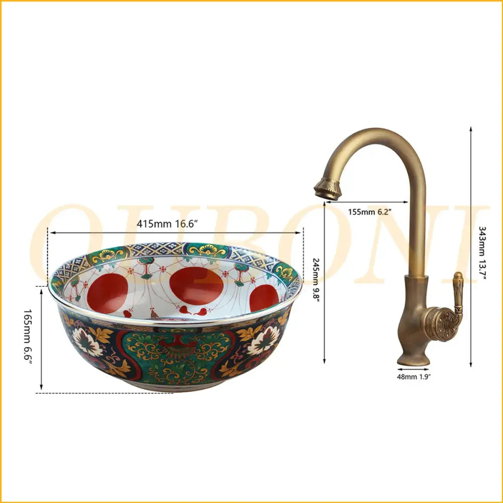 Floral Ceramic Bathroom Sink
