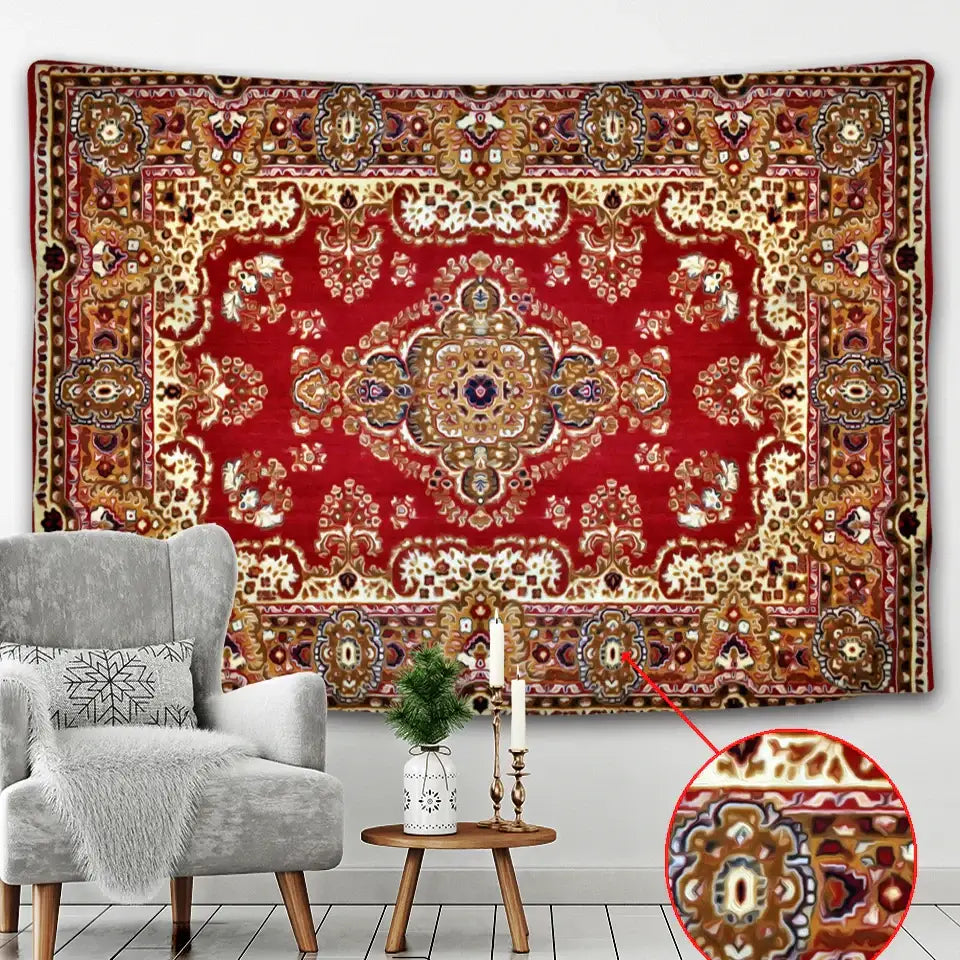 Red Gold Boho Tapestry Set