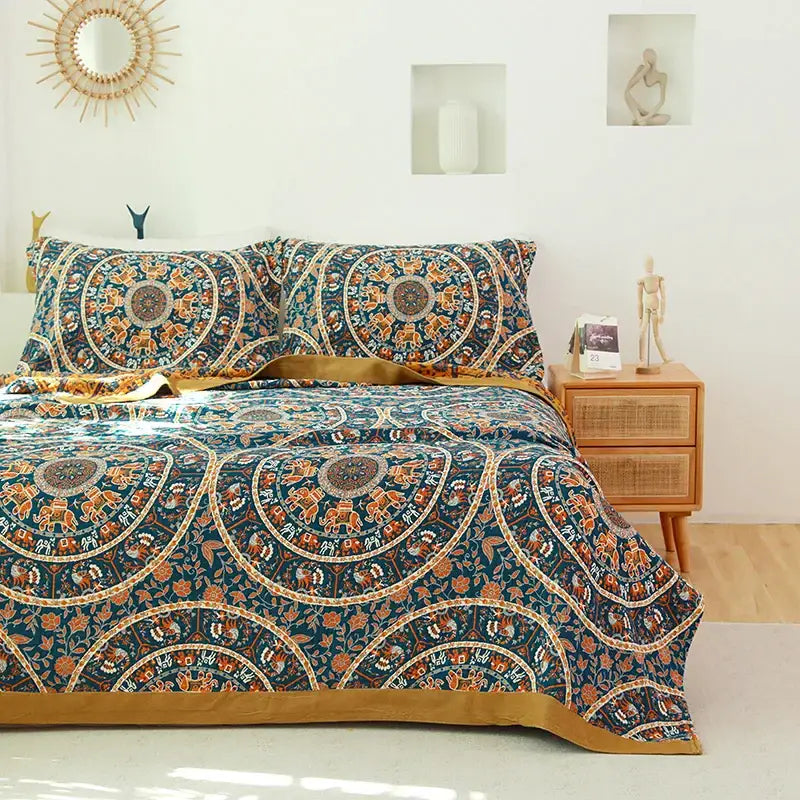 Teal Gold Cotton Throw