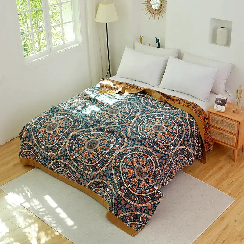 Teal Gold Cotton Throw