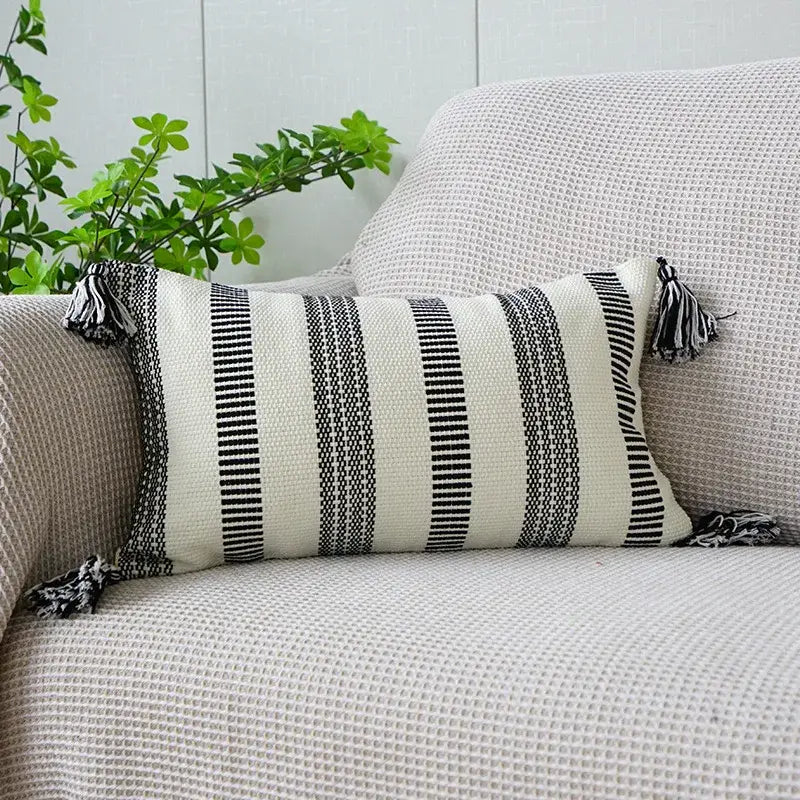 Black White Fringed Pillowcase