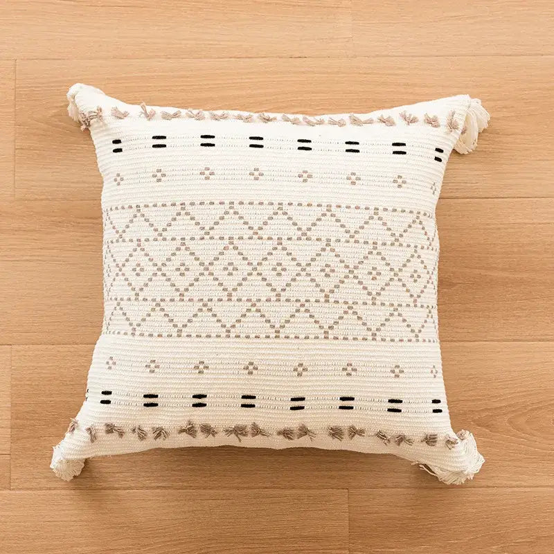 Black White Fringed Pillowcase