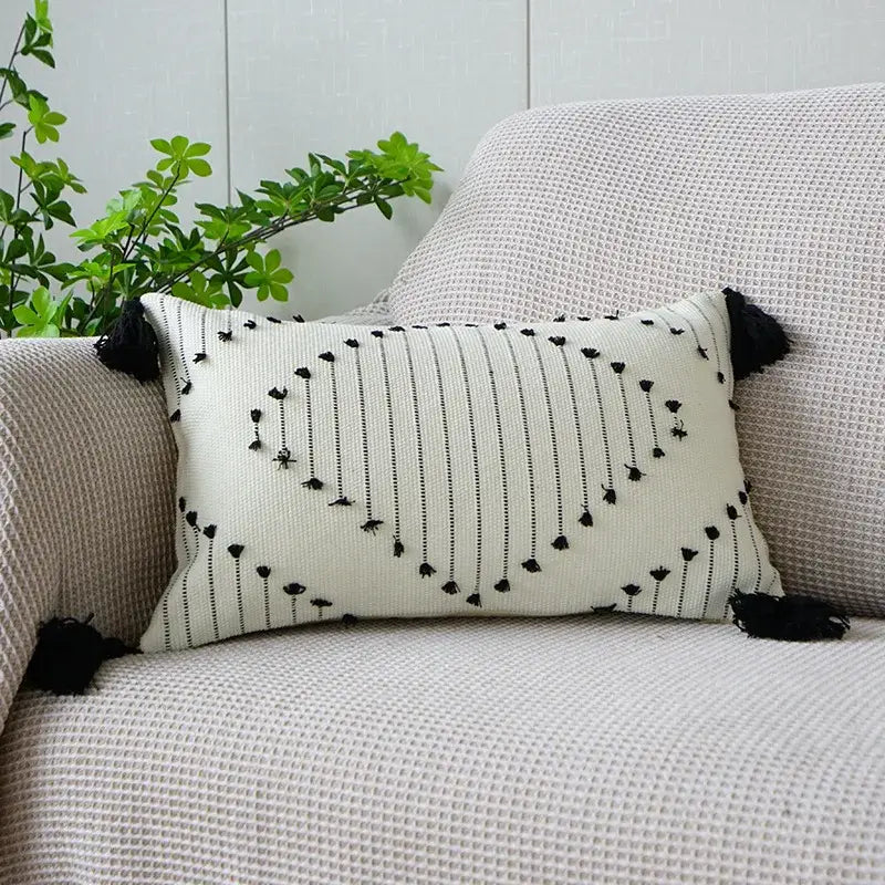 Black White Fringed Pillowcase