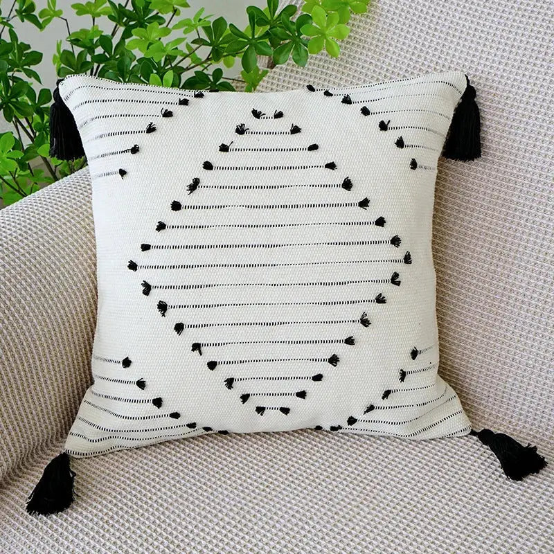 Black White Fringed Pillowcase