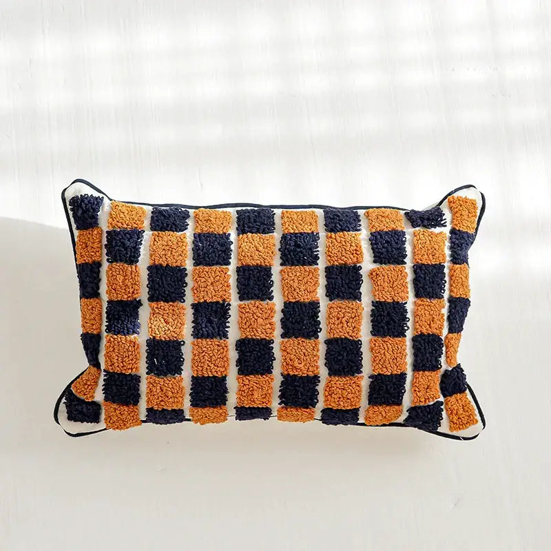 Navy Orange Tufted Pillow