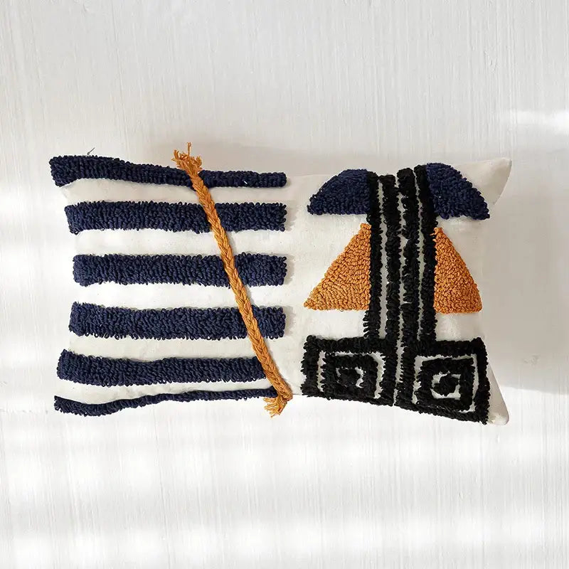 Navy Orange Tufted Pillow