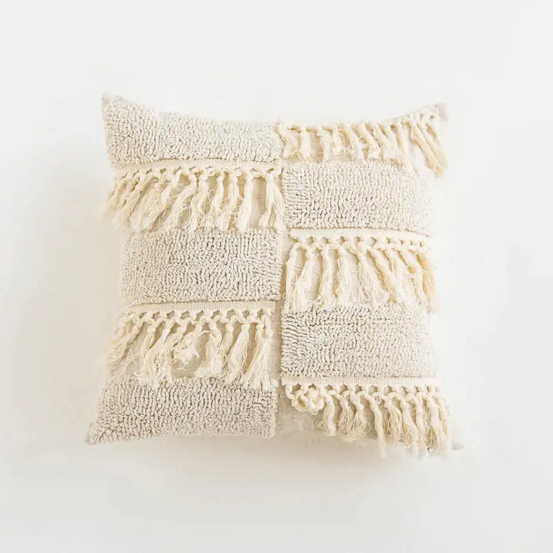 Woven Cushion Cover Cream Boho Living Room Pillow