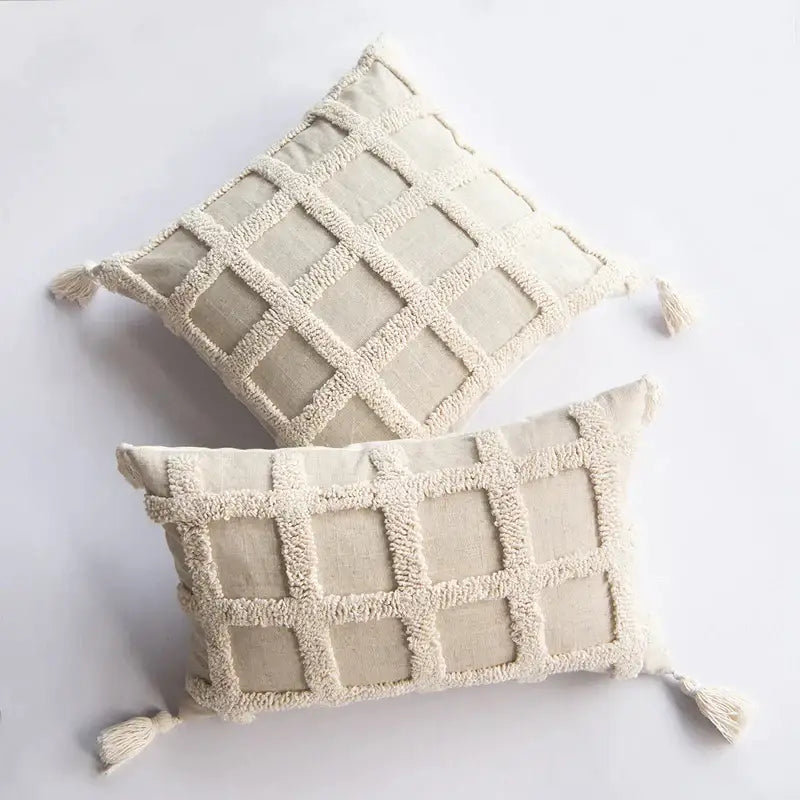 Woven Cushion Cover Cream Boho Living Room Pillow