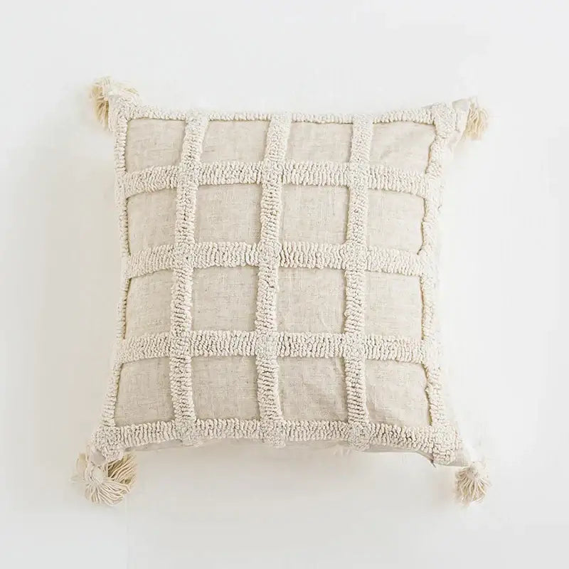 Woven Cushion Cover Cream Boho Living Room Pillow