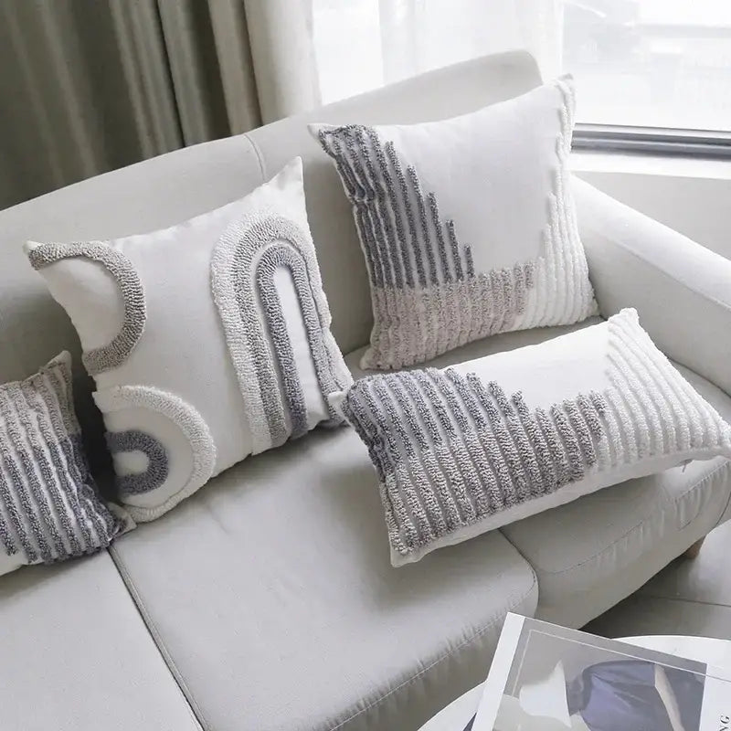 White Gray Boho Cushion