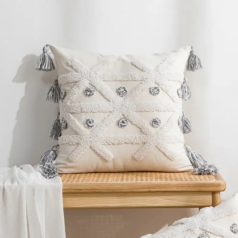 White Gray Boho Cushion