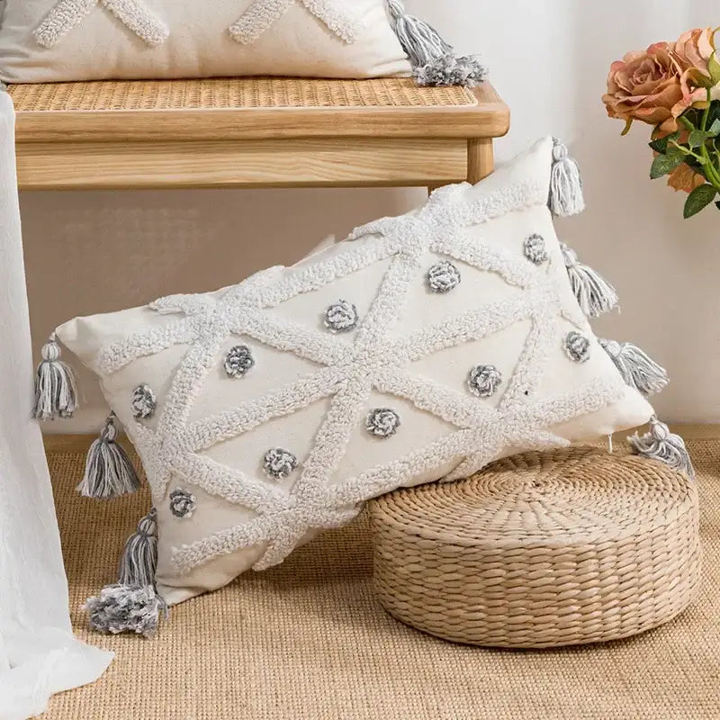 White Gray Boho Cushion