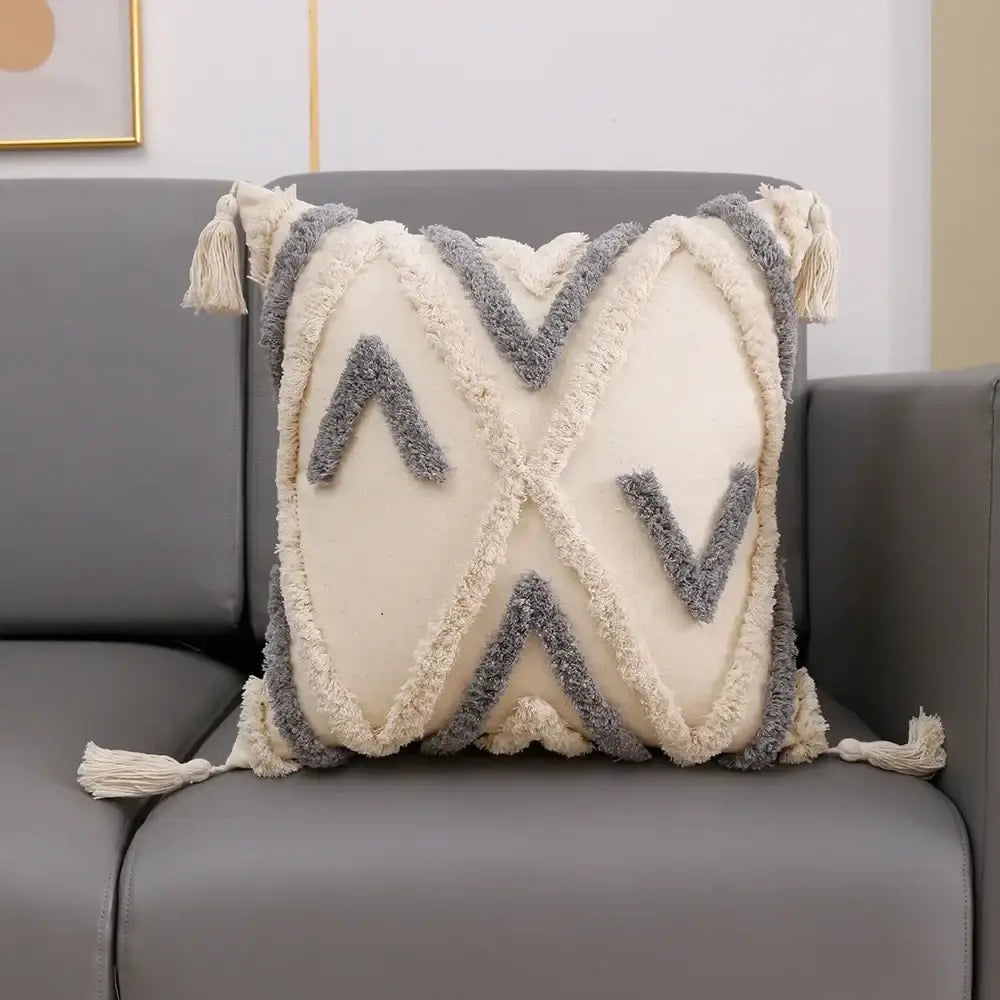 White Gray Boho Cushion