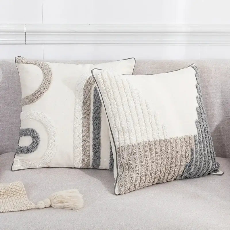 White Gray Boho Cushion