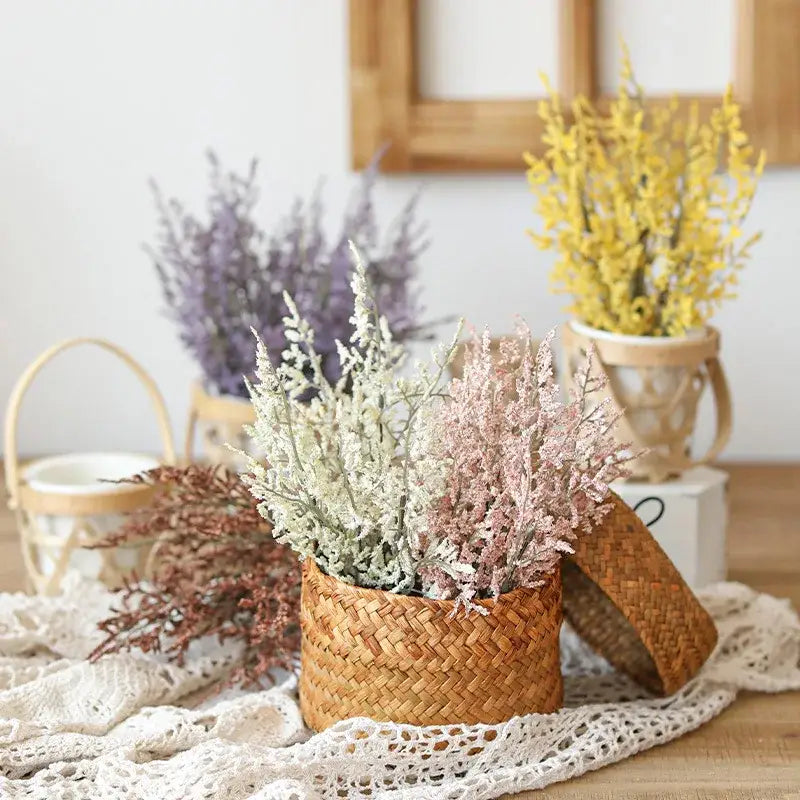 Wicker Basket Boho Pink White Home Decor Storage