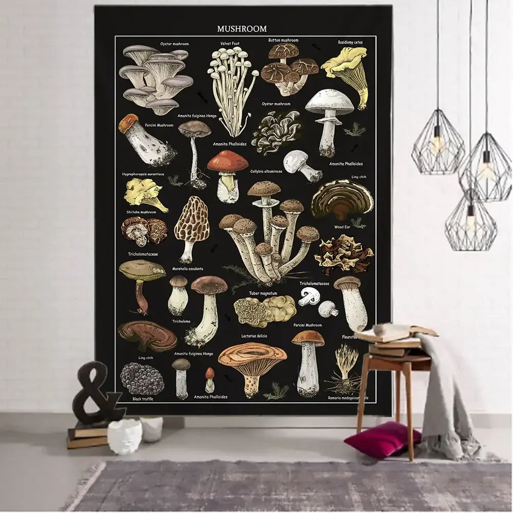 Black Botanical Tapestry