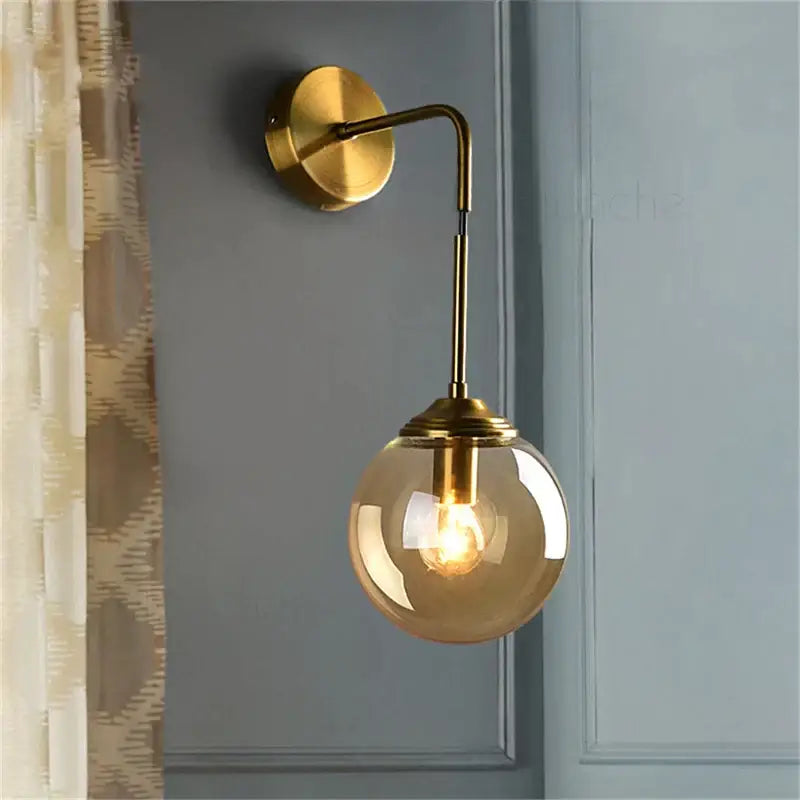 Amber Glass Wall Light Brass