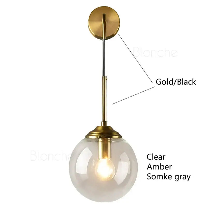 Amber Glass Wall Light Brass