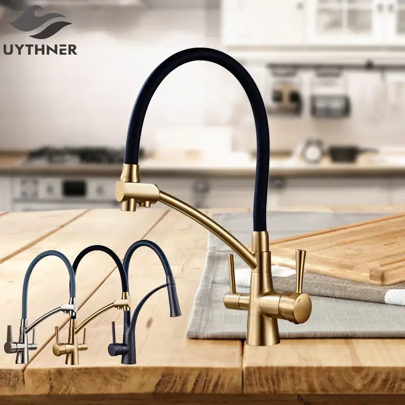Brass Black Dual Spout Contemporary Faucet