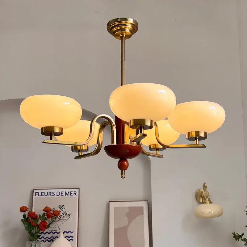 Brass Cream Glass Chandelier