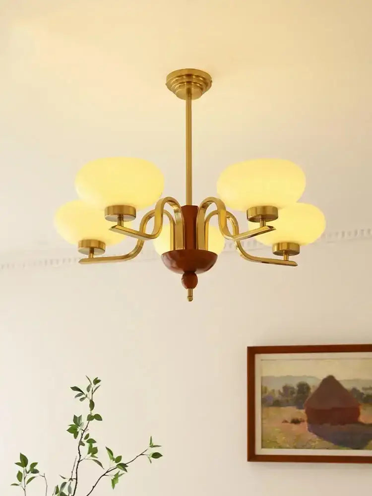 Brass Cream Glass Chandelier
