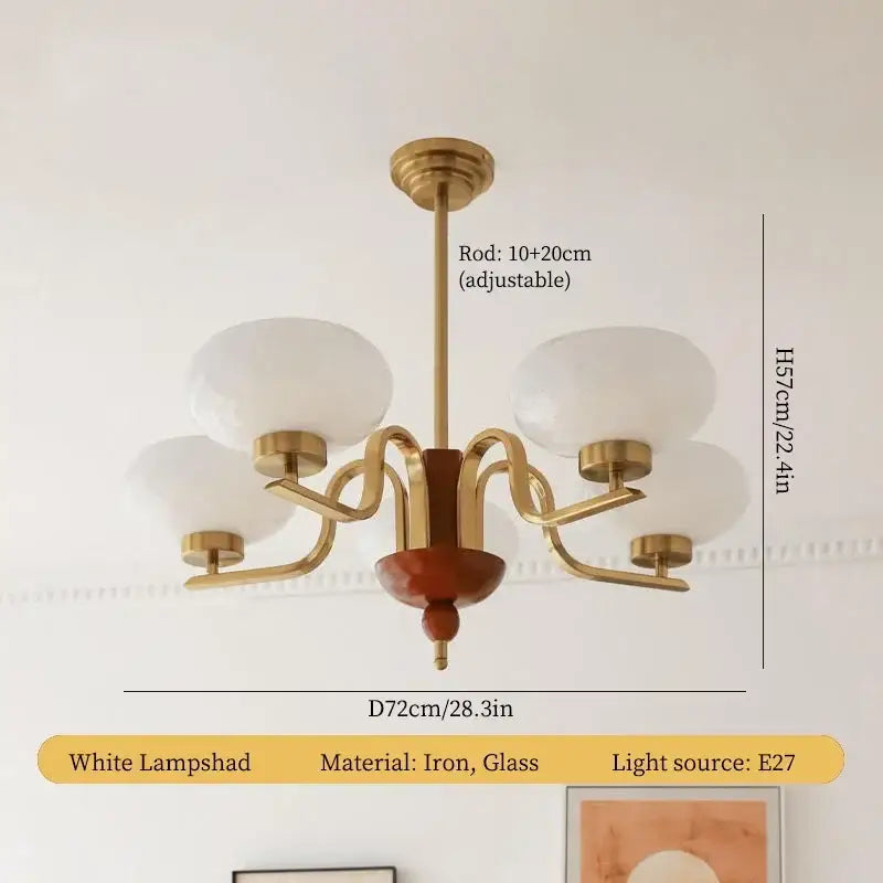 Brass Cream Glass Chandelier