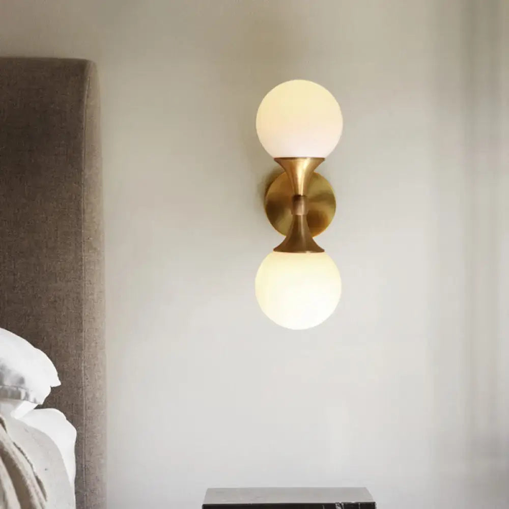 Wall Lamp Brass Ivory Glass Bedroom Sconce