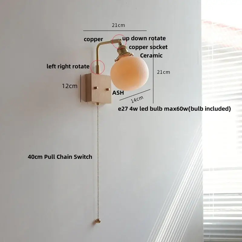 Brass Ceramic Dimmable Wall Sconce