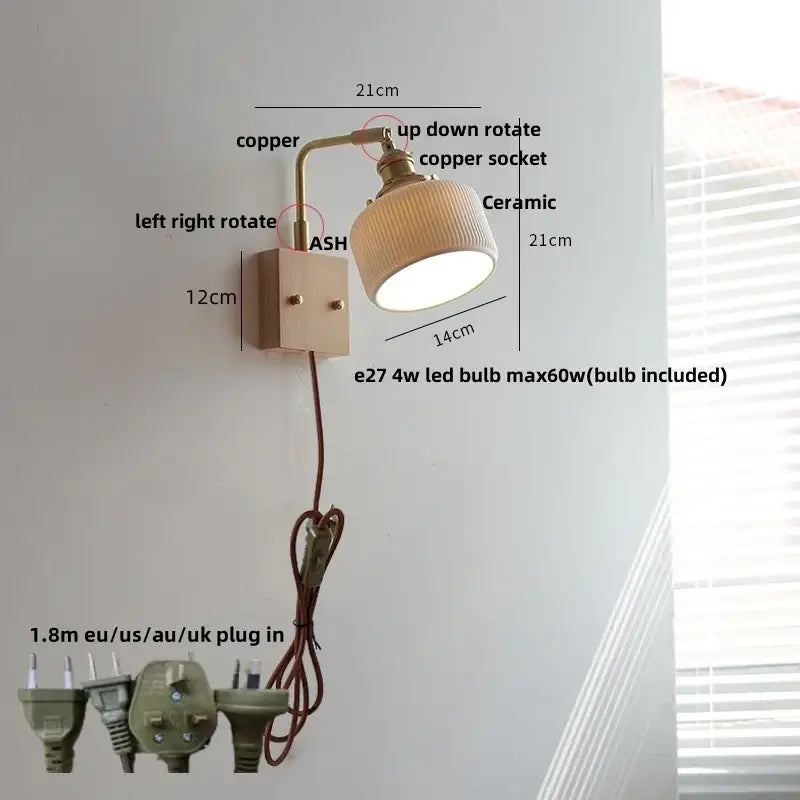 Brass Ceramic Dimmable Wall Sconce