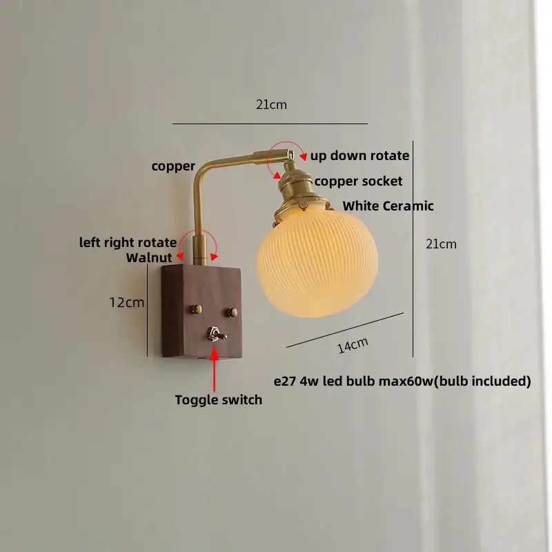 Brass Ceramic Dimmable Wall Sconce