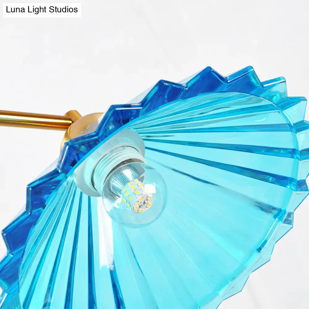 Blue Ribbed Pendant Light